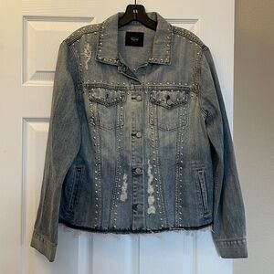 Rails Knox Medium Vintage Studded Distressed Denim Raw Hem Jacket Siz Large $358